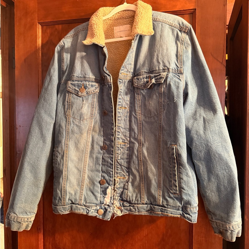 Aeropostale Light Blue Denim Jacket with Sherpa Lining